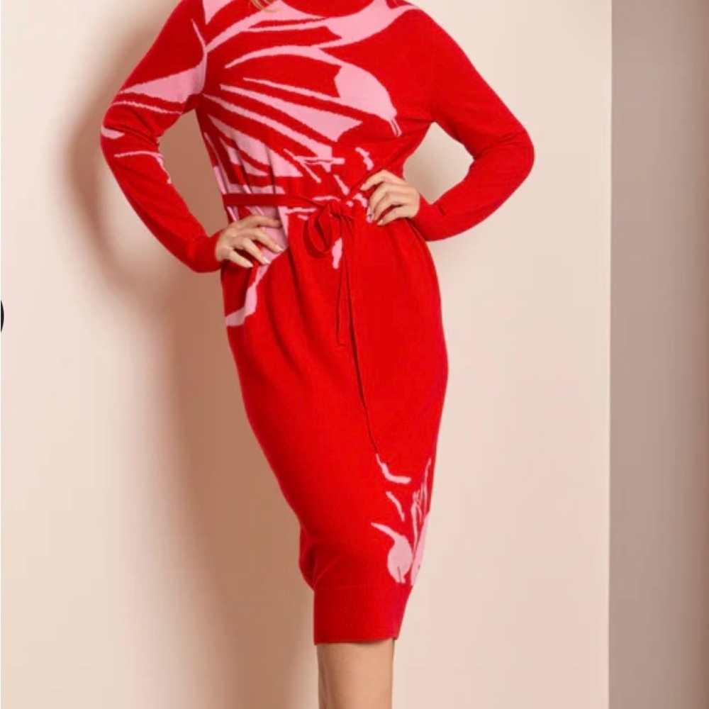 Elegant Red and Pink Long Sleeve Dress